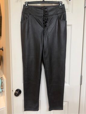 Bar III Black Faux Leather Straight-Leg Pants